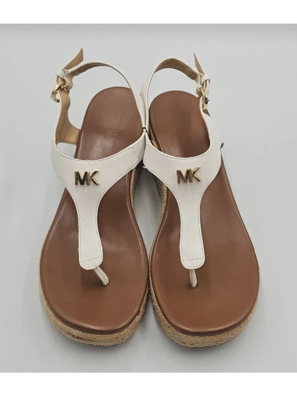 Michael Kors Womens White Leather Laney Thong Espadrille Wedge Sandals Sz 8 3763